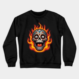 Sugar Skull Art - Flaming Skull Crewneck Sweatshirt